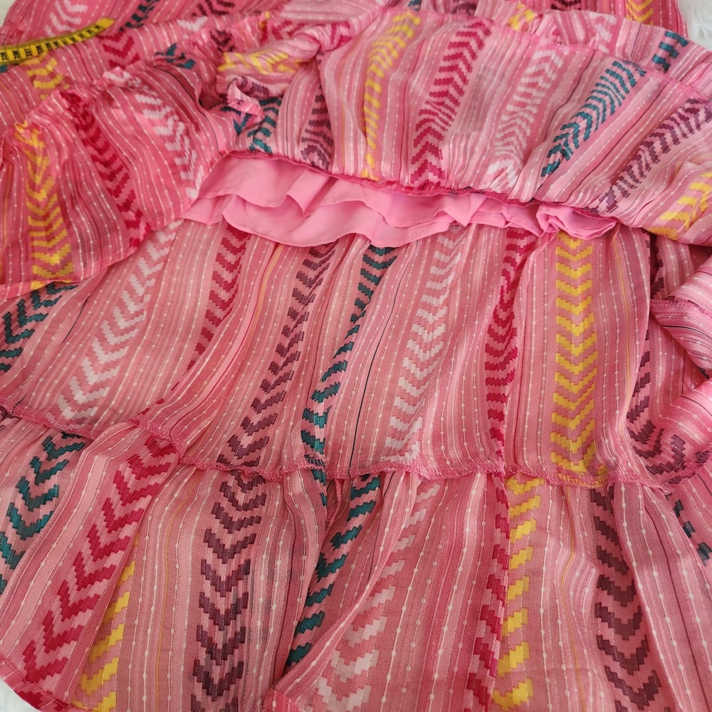 Satin Tiered Maxi Skirt Women's Large Boho Gypsy Tassel Pink Drawstring Pull on - Picture 10 of 13